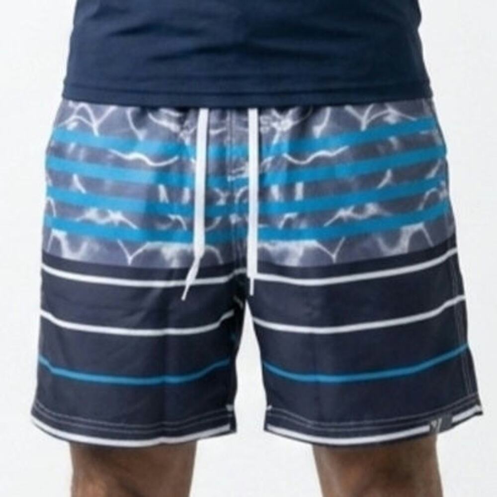 Vertical Sport Men’s Swim Trunks NWT Blue Stripe Pool Print Board Shorts